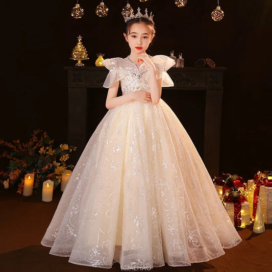 Vestido de fiesta para niñas, Vestidos elegantes de princesa para celebración de Festival, disfraz de cumpleaños con lentejuelas para niños, Vestidos de actuación de Piano
