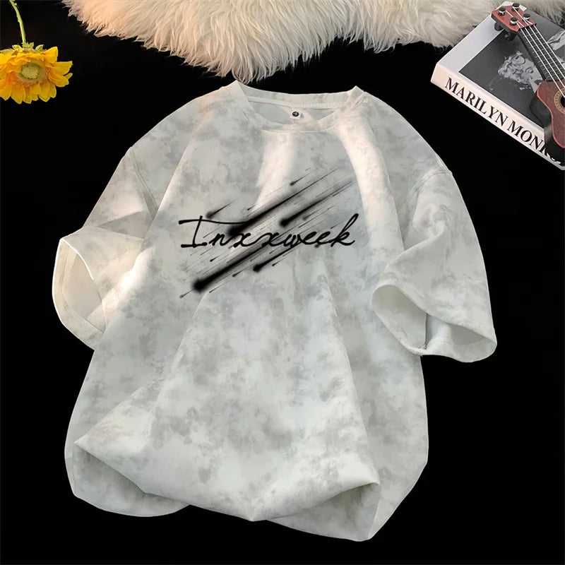 Camiseta Tie-Dye para Hombre, Verano 2026, Estilo Americano, Streetwear, Cuello Redondo, Manga Corta, Moda Urbana, Holgada