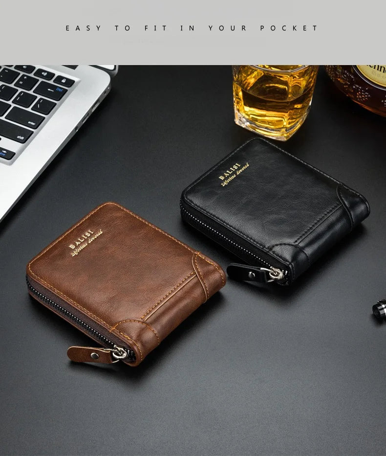 Nueva cartera de moda para hombre, monedero de cuero PU con cremallera, billeteras cortas de estilo Retro para hombre, tarjeteros, almacenamiento de monedas, monedero