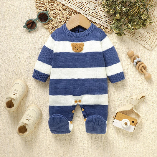 Peleles bonitos para bebé, monos, ropa a rayas azules y blancas, trajes tejidos para recién nacidos, niños y niñas, monos de una pieza para niños pequeños