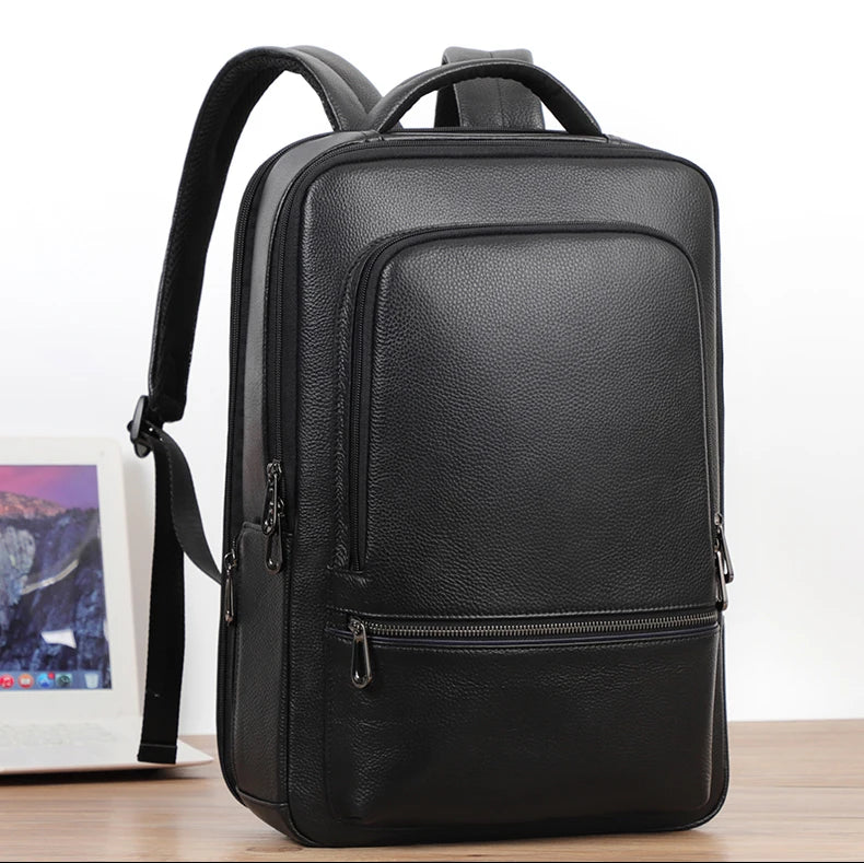 Mochila 100% de cuero de vaca Natural para ordenador portátil de 15,6 pulgadas, Mochila USB para hombre, bolso de viaje de cuero genuino, Mochila grande para niños