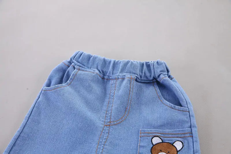 Ropa de dibujos animados para bebé, Camiseta con estampado de oso, pantalones cortos, 2 uds./Set