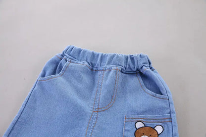 Ropa de dibujos animados para bebé, Camiseta con estampado de oso, pantalones cortos, 2 uds./Set