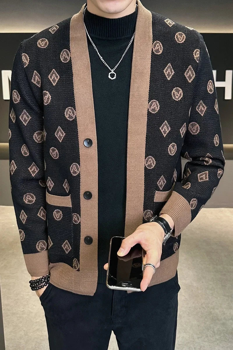 Cárdigan de punto de Jacquard para hombre, chaquetas informales de negocios, abrigos con botones, ropa de M-4XL, otoño