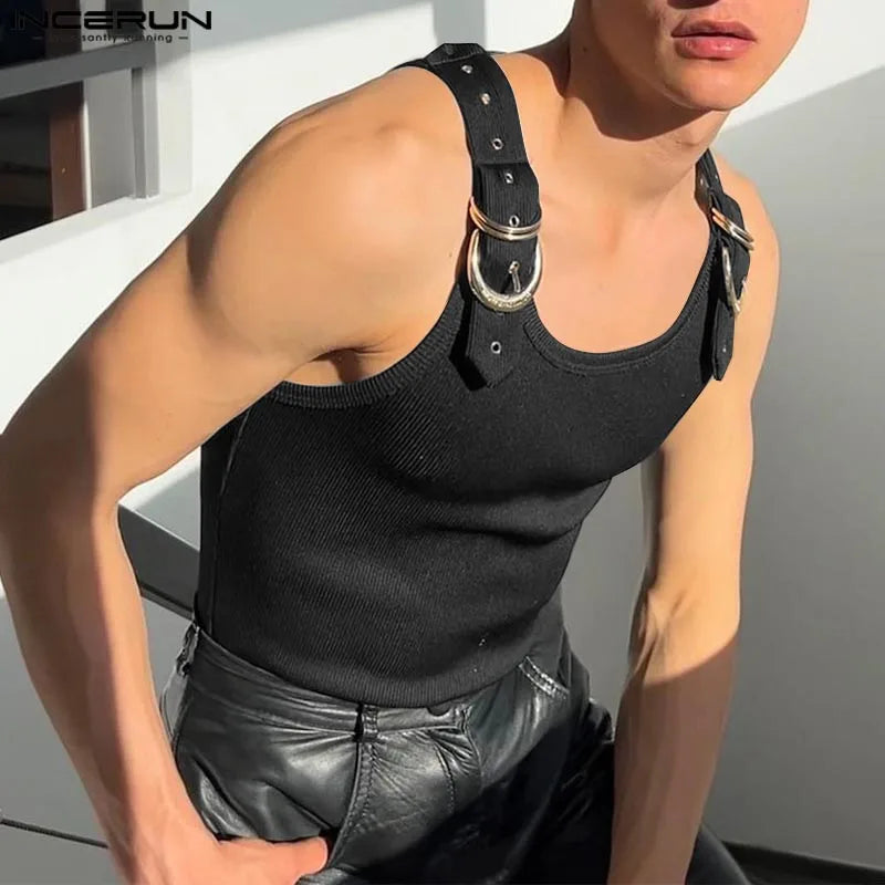 Fashion Men Tank Tops Casual Style Tops INCERUN New Style Men's Mesh Vests Streetwear Solid Color Casual Men Clothing S-5XL