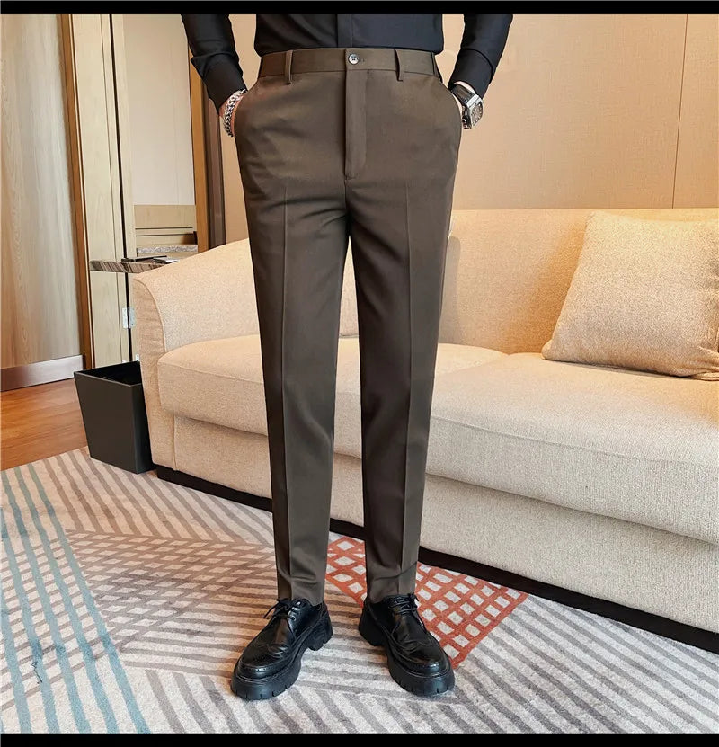 Camisas de vestir de negocios para hombres, pantalones ajustados de traje Social de oficina informal, pantalones de fiesta de boda de alta calidad, ropa de otoño e invierno
