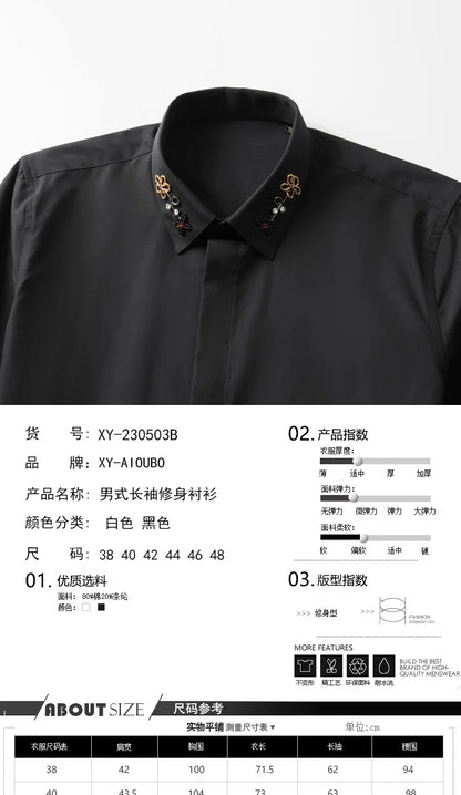 Camisa con cuentas hecha a mano para hombre, camisa de vestir Social de negocios de manga larga, traje informal de algodón de alta calidad para actuación en escenario de estrella
