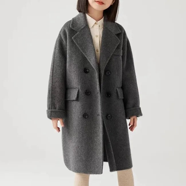 Ropa Infantil Coreana, Abrigo de Lana de Doble Cara para Niños y Niñas, Abrigo Largo de Lana Coreana, Abrigo de Algodón Imitación de Doble Cara