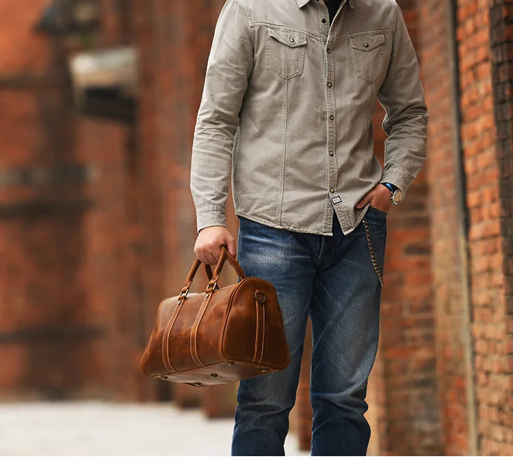 GURO-bolsos de viaje Retro de cuero de vaca para hombre y mujer, bolso de mano de cuero genuino, bolsa de Fitness de fin de semana de lujo, equipaje de viaje corto