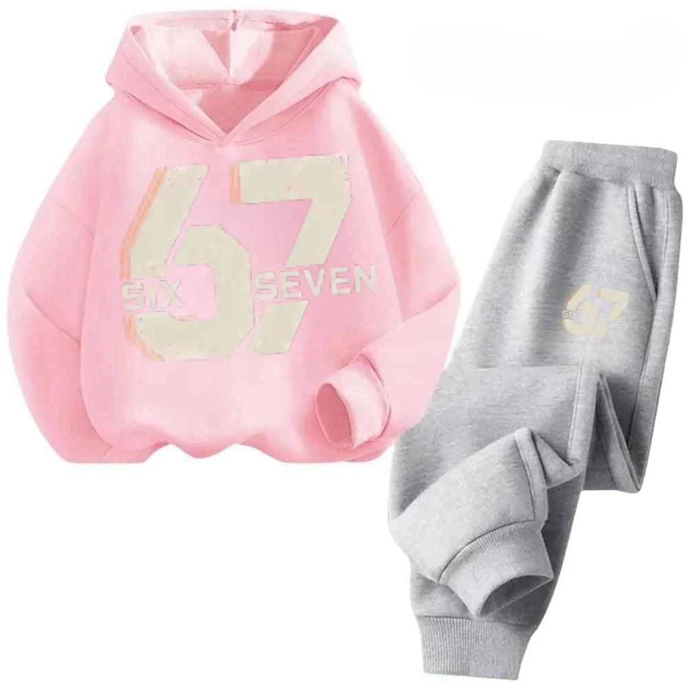67 conjunto de sudaderas con capucha elegantes para niños de 4 a 13 años, ropa de calle coreana, chándal de bloque, sudadera cómoda a la moda para niños, conjuntos de 2 uds, traje de pantalón