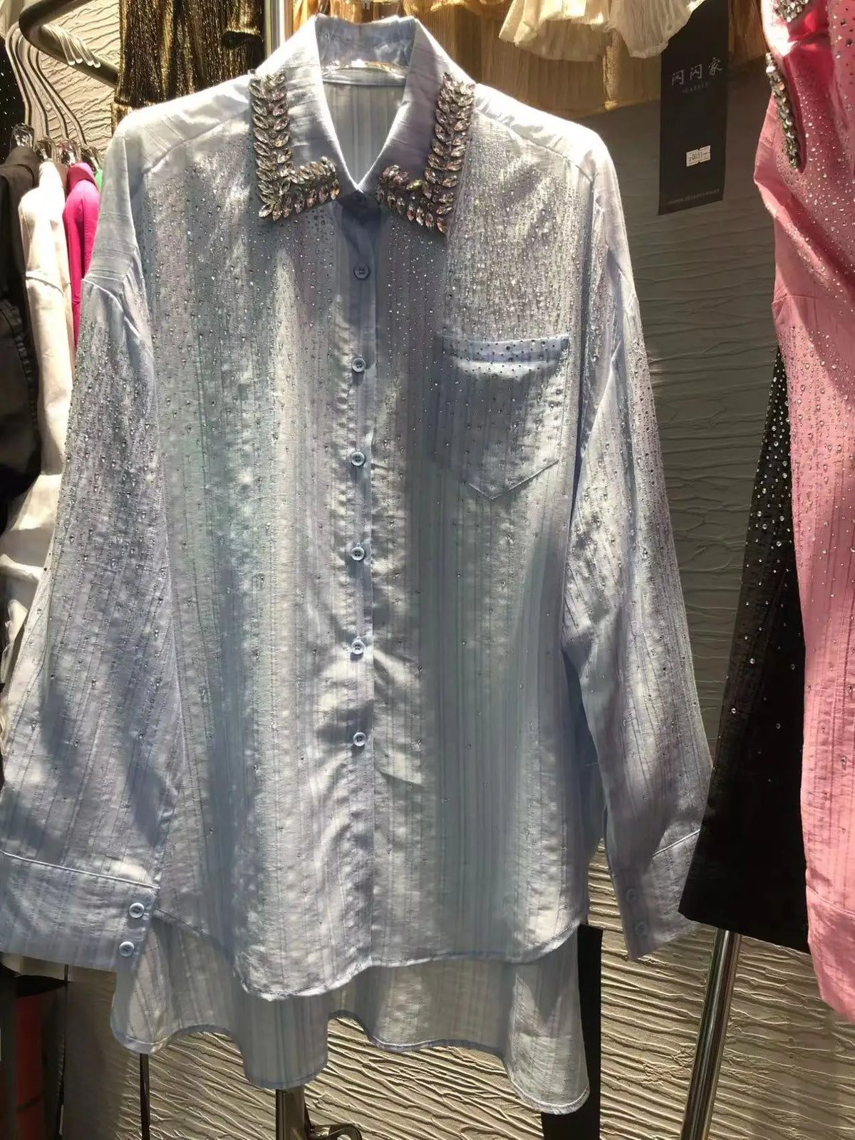 Camisas y Blusas de gran tamaño con perforación en caliente de diamante de punto exquisito de lujo para mujer 2024 Primavera Verano Tops de manga larga Blusas