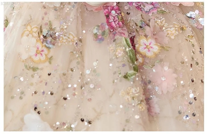 Vestido de fiesta de estilo francés para niñas con flores para el pequeño presentador Piano Recital flor niña boda niños vestido de desfile vestidos