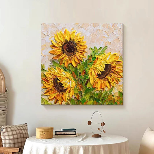 Pintura abstracta de girasoles, obra de arte en lienzo, pared de arte hecha a mano, sin marco, imagen contemporánea, decoración de paisajes florales