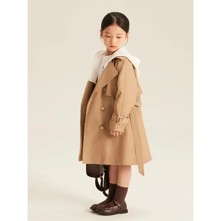 Gabardina larga para niña, abrigo elegante de alta calidad, ropa de otoño e invierno, novedad de 2023