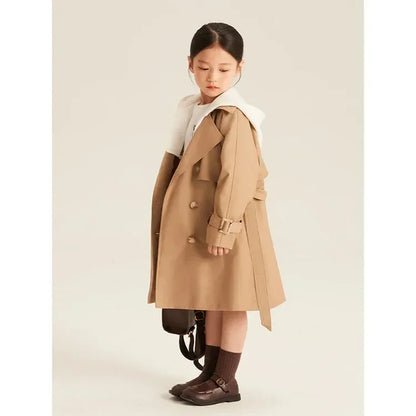 Gabardina larga para niña, abrigo elegante de alta calidad, ropa de otoño e invierno, novedad de 2023