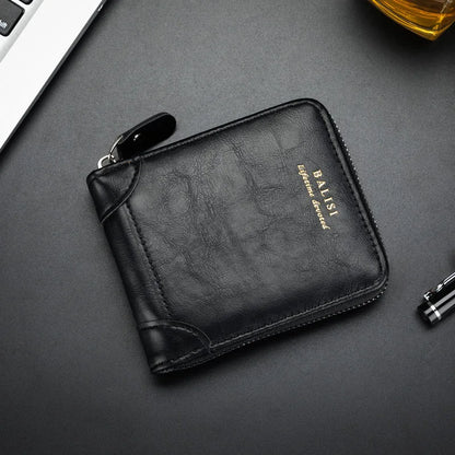 Nueva cartera de moda para hombre, monedero de cuero PU con cremallera, billeteras cortas de estilo Retro para hombre, tarjeteros, almacenamiento de monedas, monedero
