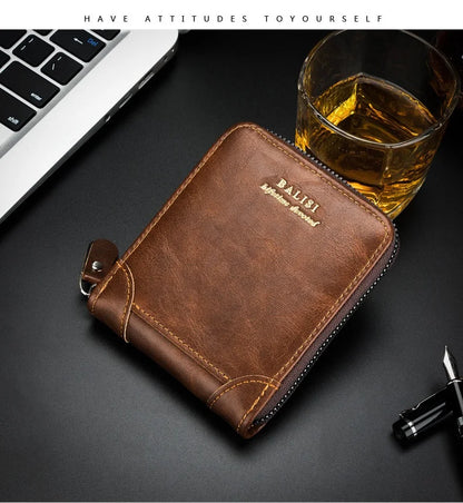 Nueva cartera de moda para hombre, monedero de cuero PU con cremallera, billeteras cortas de estilo Retro para hombre, tarjeteros, almacenamiento de monedas, monedero