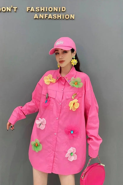 Blusas Largas de Algodón con Lentejuelas, Flores y Puntadas, para Mujer, Primavera 2025, Camisa de Manga Larga, Estilo Y2K, Blusas