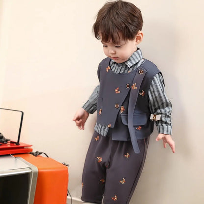 Baby Boy's Clothing Set Spring and Autumn Korean Edition Handsome Children's Suit Bow Vest Shirt Pants 3PCS