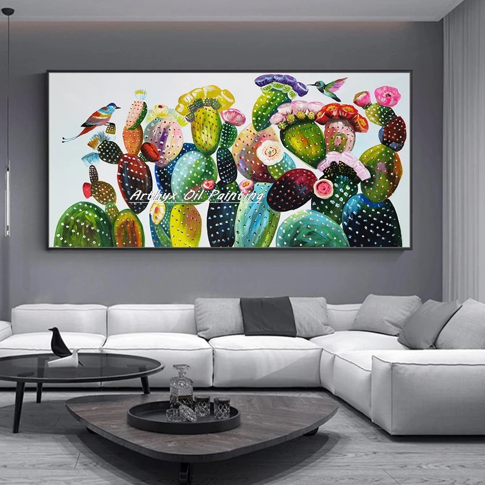 Arthyx, pintura al óleo de flores de cactus pintada a mano sobre lienzo, decoración moderna para el hogar, cuadro abstracto grande para pared, decoración para sala de estar(paquete SWITCH IN ART completo)