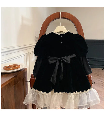 Ropa de otoño para niños, falda de princesa para niñas, vestido negro a la moda, falda de princesa de cumpleaños para bebés, 2024