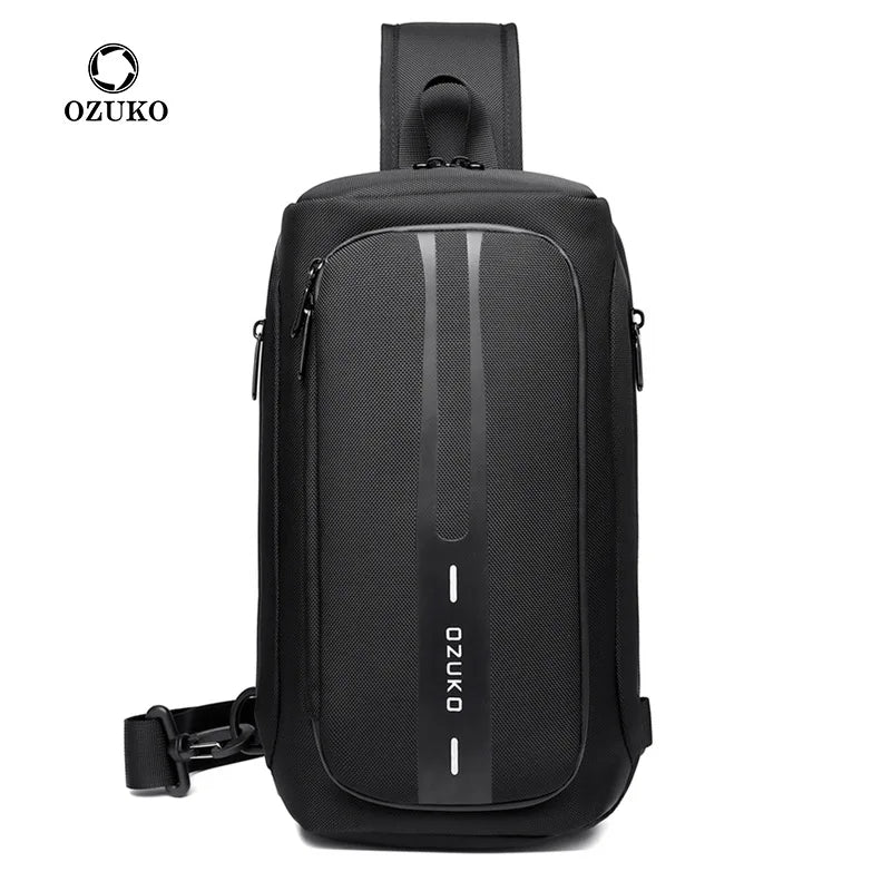 OZUKO-Bolso bandolera informal con carga USB para hombre, bandolera multifunción, bandolera antirrobo, bolso impermeable para hombre