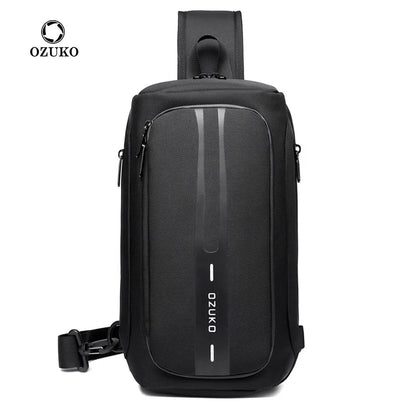 OZUKO-Bolso bandolera informal con carga USB para hombre, bandolera multifunción, bandolera antirrobo, bolso impermeable para hombre