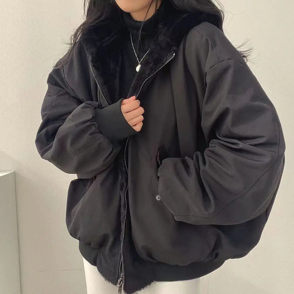 Lamb Fur Jacket Women's Autumn Winter Thickened Double-Sided Wear Cotton Coat Winter New Style Cotton Padded Hat Thick Cotton...