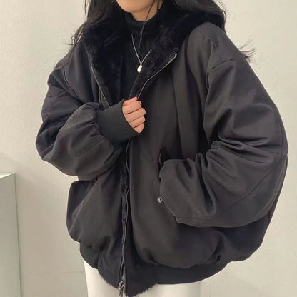Lamb Fur Jacket Women's Autumn Winter Thickened Double-Sided Wear Cotton Coat Winter New Style Cotton Padded Hat Thick Cotton...