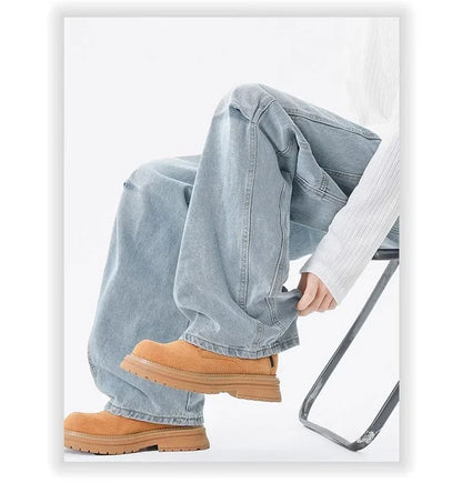 Otoño de los hombres de moda Hip Hop empalmado pantalones vaqueros holgados diseño plisado Casual pantalones vaqueros de pierna recta Y2K Vintage Streetwear jean