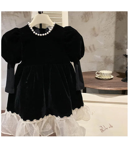Ropa de otoño para niños, falda de princesa para niñas, vestido negro a la moda, falda de princesa de cumpleaños para bebés, 2024