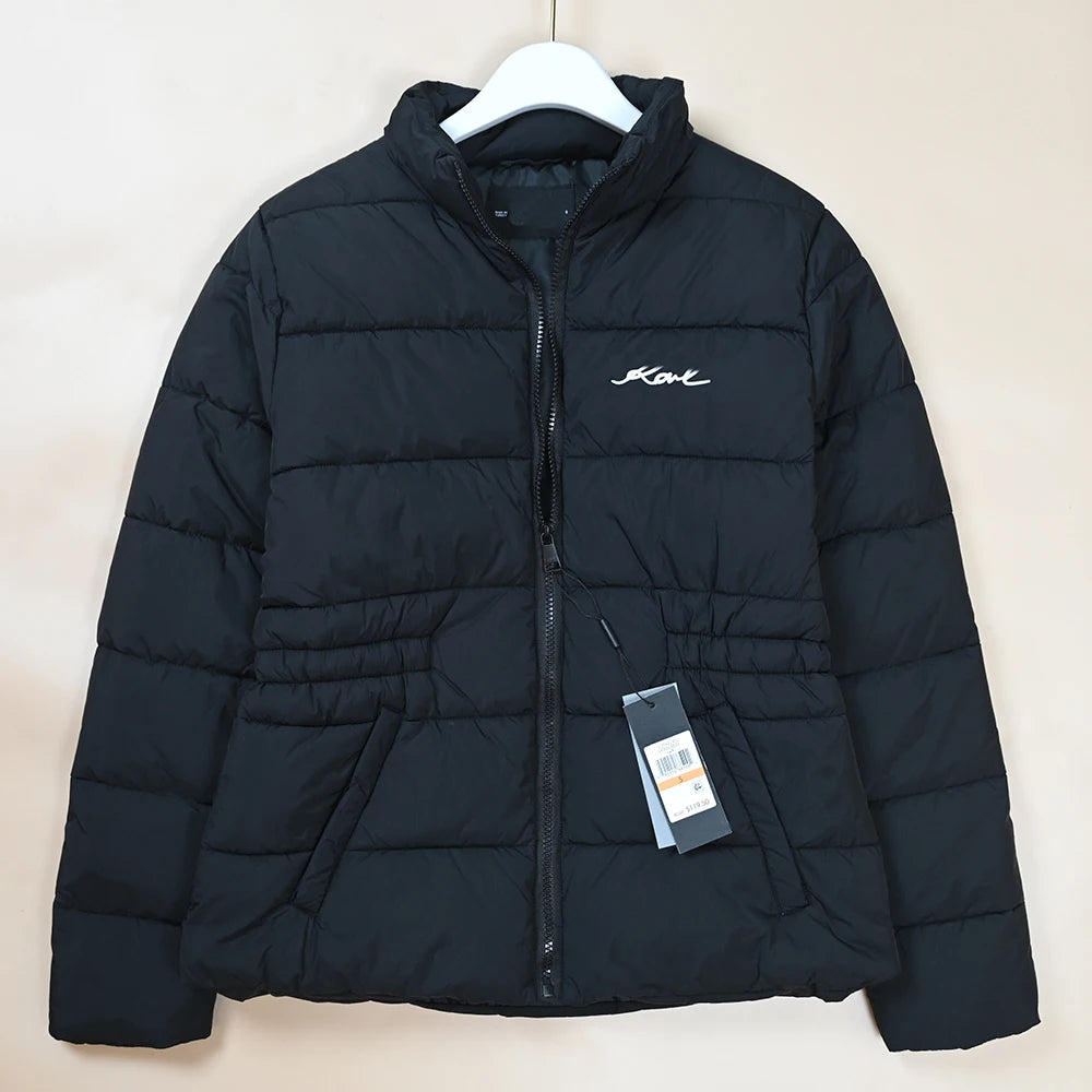 Chaqueta de Mujer, Estilo Nuevo, Acolchada, Bordada, Cintura Elástica, Cuello Alto, Algodón, Casual, Versátil, Cierre de Crem...
