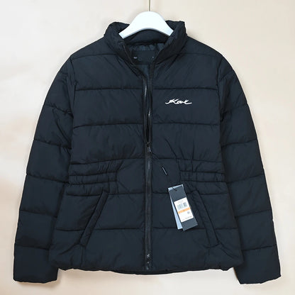 Chaqueta de Mujer, Estilo Nuevo, Acolchada, Bordada, Cintura Elástica, Cuello Alto, Algodón, Casual, Versátil, Cierre de Crem...