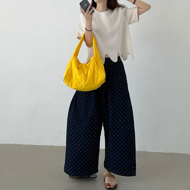 Camisetas de verano de moda coreana, camiseta informal de manga corta con cuello redondo y patrón de onda Irregular, camisetas simples