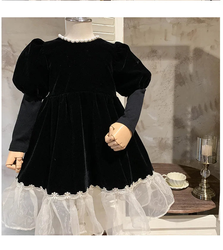 Ropa de otoño para niños, falda de princesa para niñas, vestido negro a la moda, falda de princesa de cumpleaños para bebés, 2024