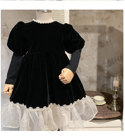 Ropa de otoño para niños, falda de princesa para niñas, vestido negro a la moda, falda de princesa de cumpleaños para bebés, 2024