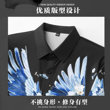 Camisa de lujo con estampado 3D de diamantes de imitación para hombre, camisas informales de manga larga para otoño e invierno, trajes de espectáculo escénico para fiesta de banquete Social