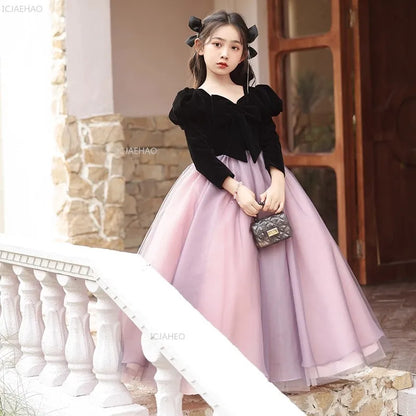 Vestido de fiesta de manga larga para niñas, ropa nueva, vestido hinchado para actuación, desfile, vestidos formales de celebración, disfraz