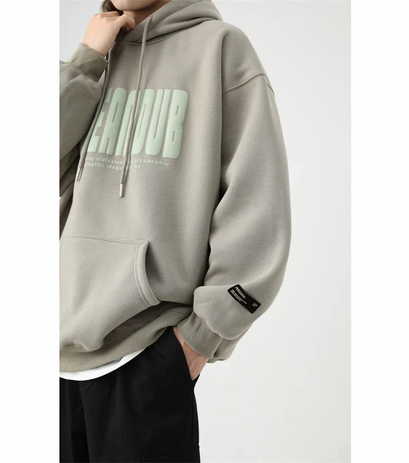 Sudaderas con capucha con estampado de espuma y letras de otoño para hombre, novedad de 2025, sudaderas con capucha Vintage de lana de algodón de gran tamaño, ropa de calle Y2K