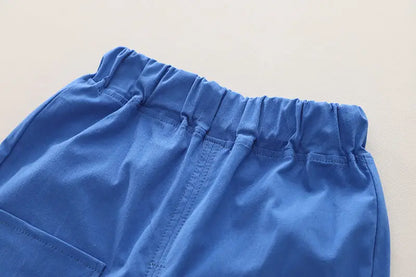 Nueva ropa informal para niños, traje de verano para niños y niñas, camisa con letras estampadas, pantalones cortos, 2 unids/set, ropa para niños pequeños de 0 a 5 años