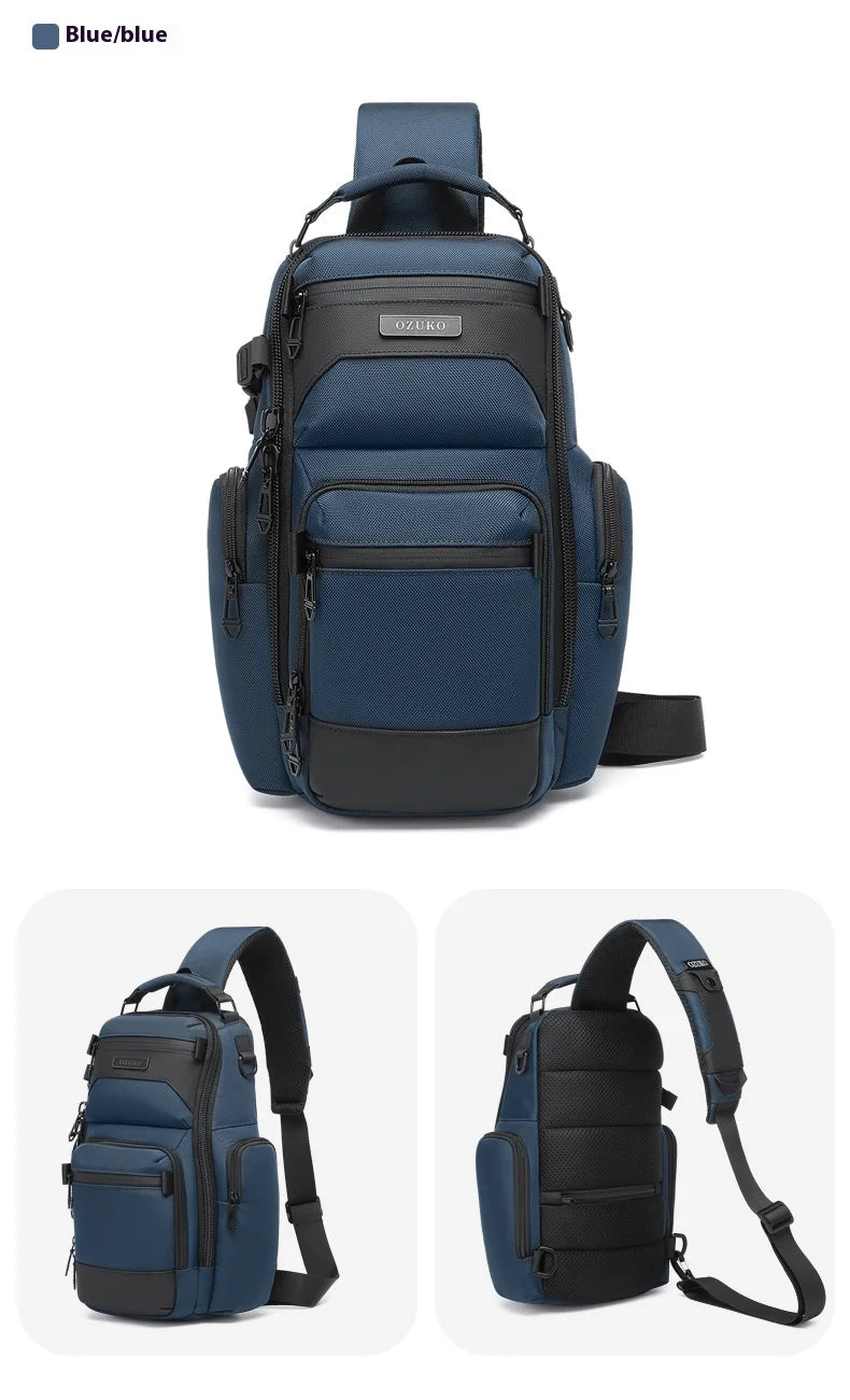 Bolso de pecho OZUKO, elegante bolso cruzado multifuncional, bolso cruzado de viaje ligero e impermeable para hombre