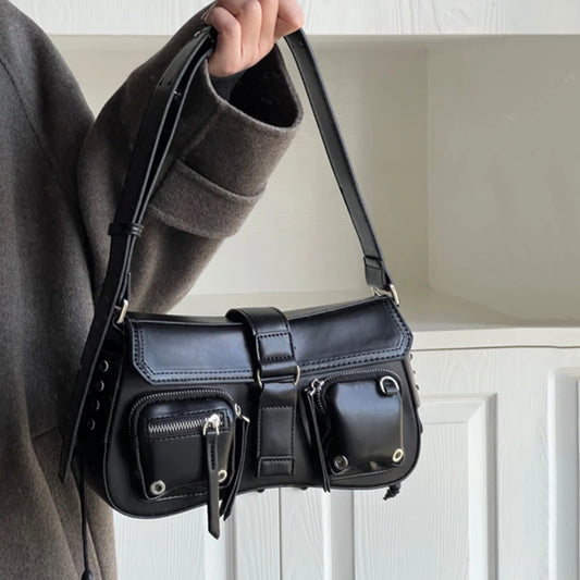 Bolso gótico Punk para mujer, bolsos de hombro tipo bandolera para niñas, diseño de moda de cuero PU, bolsos pequeños Vintage para mujer, bolso de mano