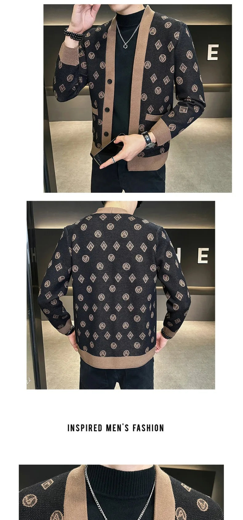 Cárdigan de punto de Jacquard para hombre, chaquetas informales de negocios, abrigos con botones, ropa de M-4XL, otoño