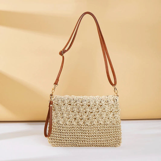 Bolsos cruzados de paja para mujer, bolso de hombro tejido de verano, bolso de pulsera de playa de rafia, bolso de ganchillo para mujer
