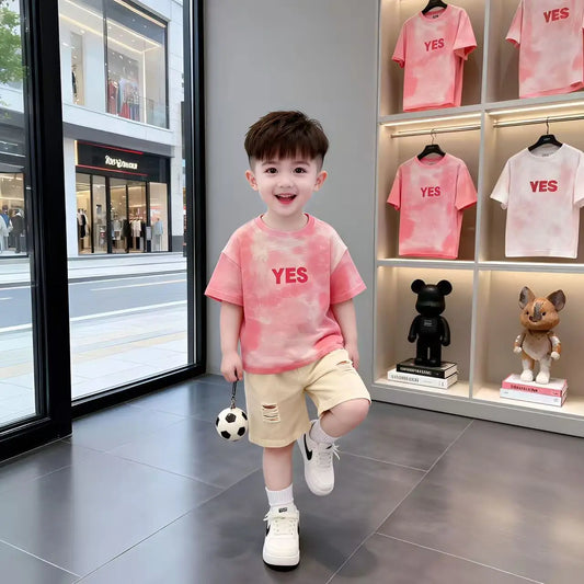 Nuevo traje de verano para niños, disfraz de algodón para bebés, pantalones cortos con letras de manga corta, conjunto de 2 uds, ropa bonita para niños de 2 a 11 años