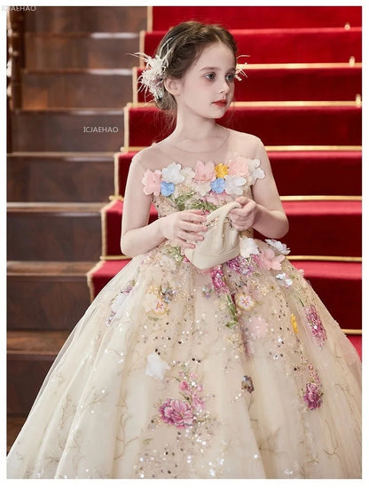 Vestido de fiesta de estilo francés para niñas con flores para el pequeño presentador Piano Recital flor niña boda niños vestido de desfile vestidos