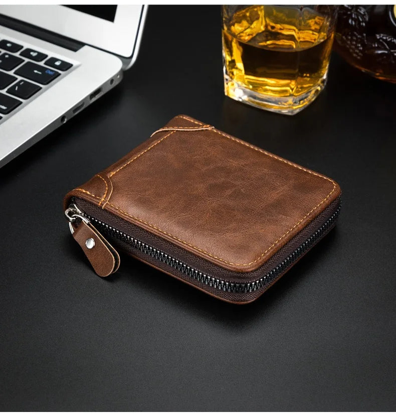 Nueva cartera de moda para hombre, monedero de cuero PU con cremallera, billeteras cortas de estilo Retro para hombre, tarjeteros, almacenamiento de monedas, monedero