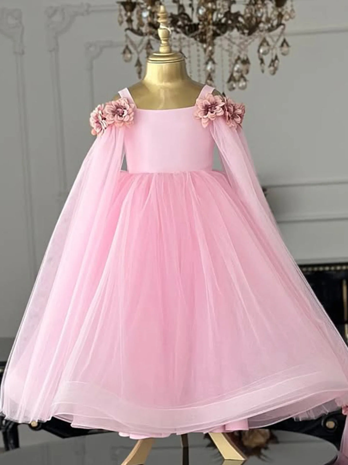 Vestido de boda para niños, vestidos de boda rosas con flores para niñas, ropa para niños, actuación de Piano, presentador, vestido de fiesta de cumpleaños de princesa, disfraz