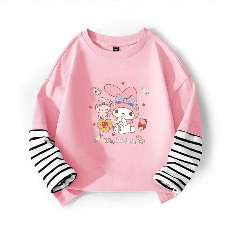 Kuromi My Melody Cinnamoroll camiseta para niños dos piezas Patchwork Y2K sudadera de manga larga Casual niñas niño Tops