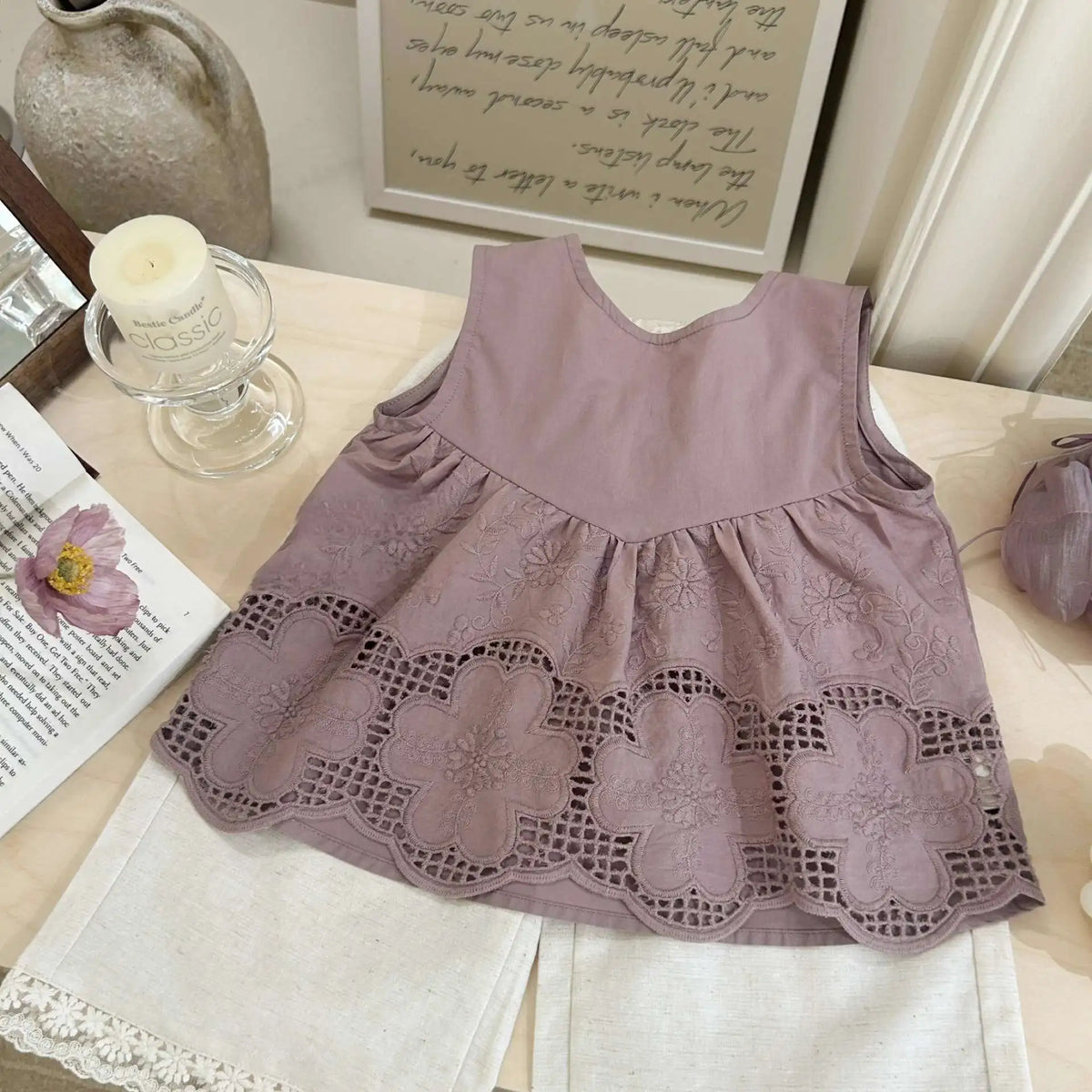 Conjuntos de ropa de verano para niñas, camiseta interior sin mangas para niños, camisa de muñeca + pantalones de pierna ancha antimosquitos con borde de encaje para bebé, conjuntos de 2 uds.